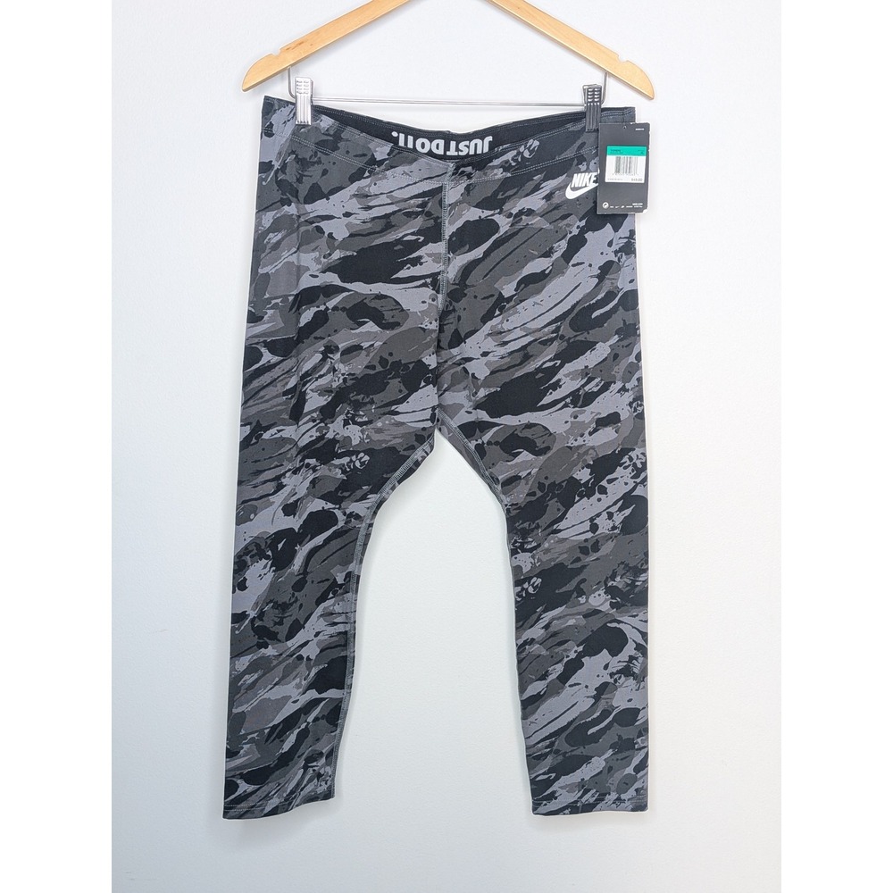NWT Nike Camo Abstract Print Elastic Waist Band Cropped‎ Leggings Grey Black XL